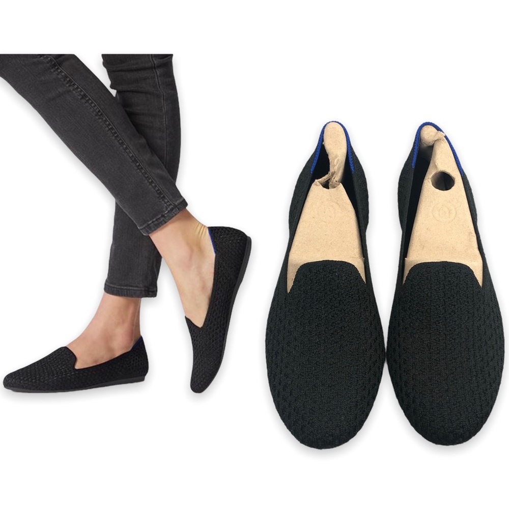Rothy’s The Loafer Black Honeycomb Black Knit Flats Shoes Retired
